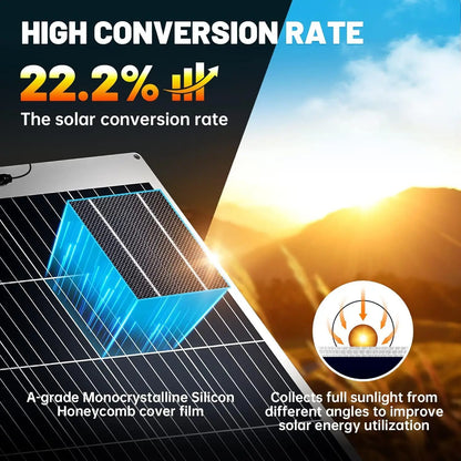 Monokristallijn Zonnepaneel – Zonnecel – Flexibel Paneel – Zonne-energie – Waterdicht IP68 – 150W Hoog Vermogen – Lichtgewicht 1,9 Kg