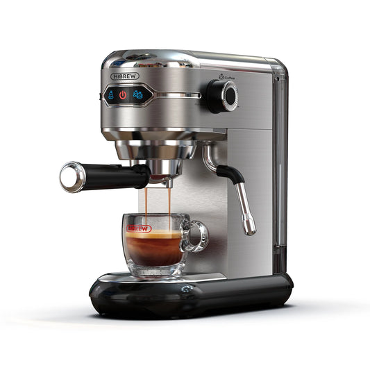 Espressomachine – 20 Bar – Compact Koffiezetapparaat - Semi-Automatisch - 1.1L - 1450W - ESE Pads - en Gemalen Koffie – RVS - Heetwaterfunctie - QUORE