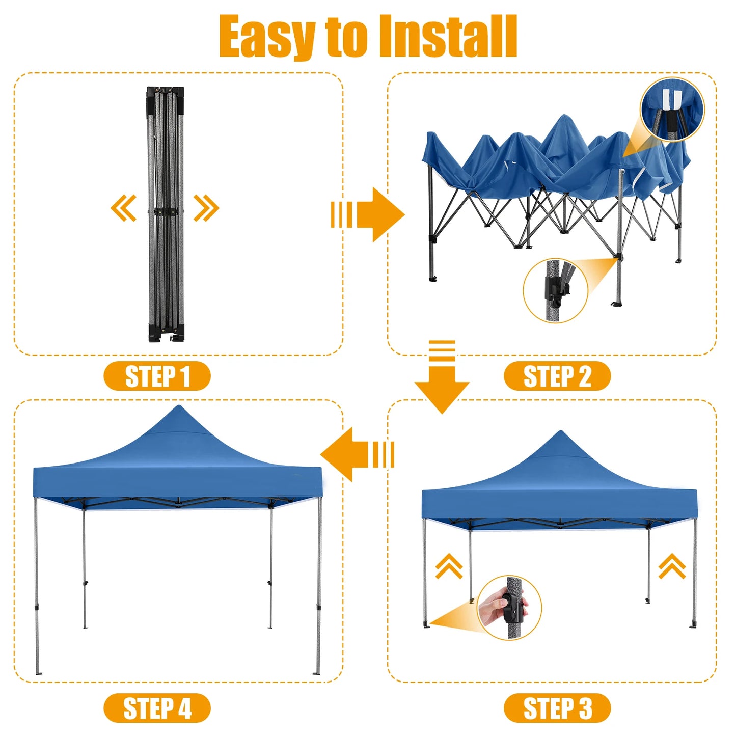 Tuinentent – Partytent – Pop-Up Luifeltent – Overkapping – Tent – Waterdicht Oxford Stof – Roestvrij Stalen Frame - 3x3m - Blauw