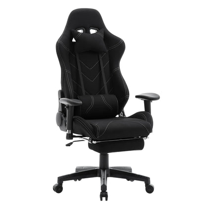 Gaming Stoel - Bureau – Racing - Ergonomische - Verstelbare - met Voetsteun - 155° Ligstand - Nekkussen - Lenden - Kunstleer – 360° Draaibare Wielen - Tot 136 kg Draagvermogen - Zwarte Stof