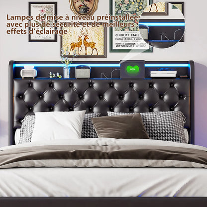 Zwevend Bed – Opbergbed – Led Bed – Bed met Hoofdbord – Slaapbed – 160x200 cm – PU Hoofdbord – RGB LED Verlichting met USB Poorten