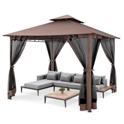 Tuinpaviljoen – Overkapping – Tuinkamer – Buitenverblijf – Zonwering – Stevig Stalen Frame – Waterafstotend Polyester Doek - Bruin