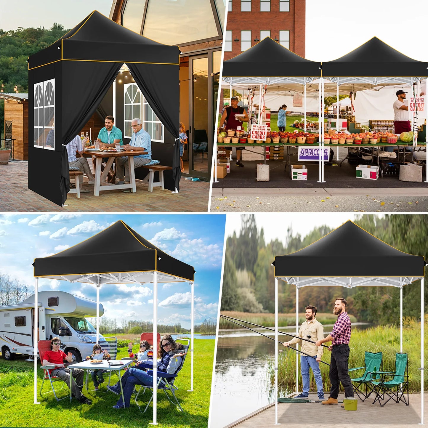 Partytent –  Pop-Up Luifel – Zonnescherm – Overkapping – Tuinpaviljoen – Waterdicht Oxford Doek – Verstelbare Hoogte - 2 x 2 Meter - Zwart