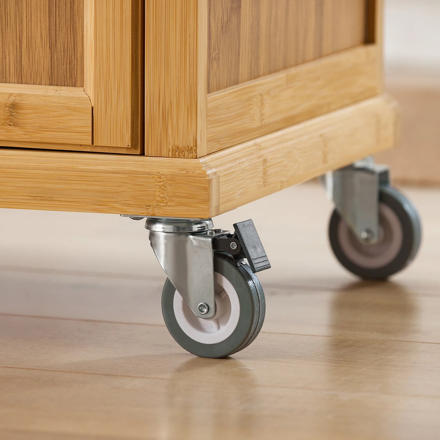 Keukeneiland – Keukentrolley – Serveerwagen – Keukenkast – Buffetkast – Natuurvariant – Bamboe Frame – RVS Werkblad – 115x92x46 cm