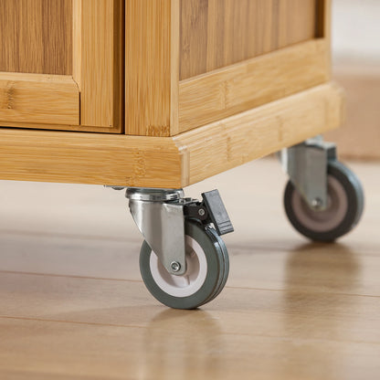 Keukeneiland – Keukentrolley – Serveerwagen – Keukenkast – Buffetkast – Natuurvariant – Bamboe Frame – RVS Werkblad – 115x92x46 cm