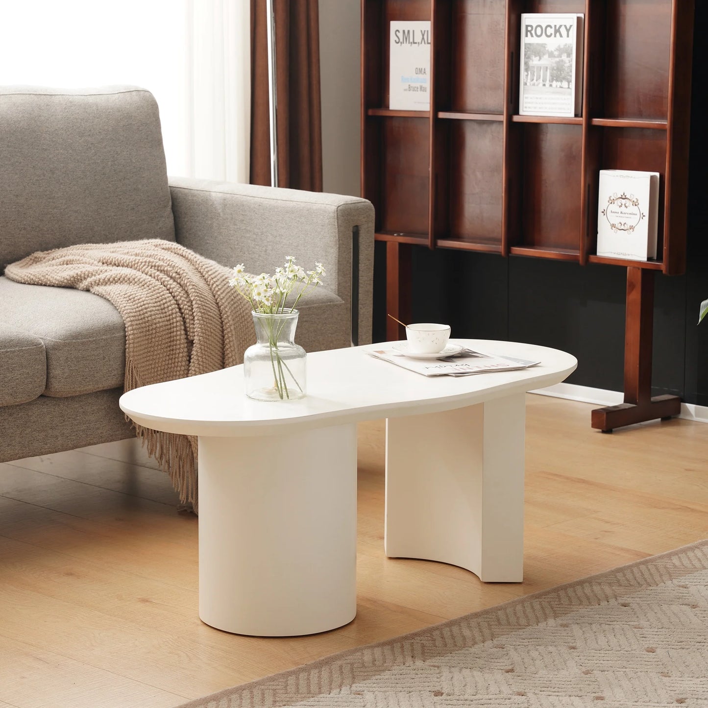 Salontafel – Design Salontafel – Moderne Tafel – Compacte Salontafel – MDF Materiaal – Onregelmatig Tafelblad - 100cm - Wit - QUORE