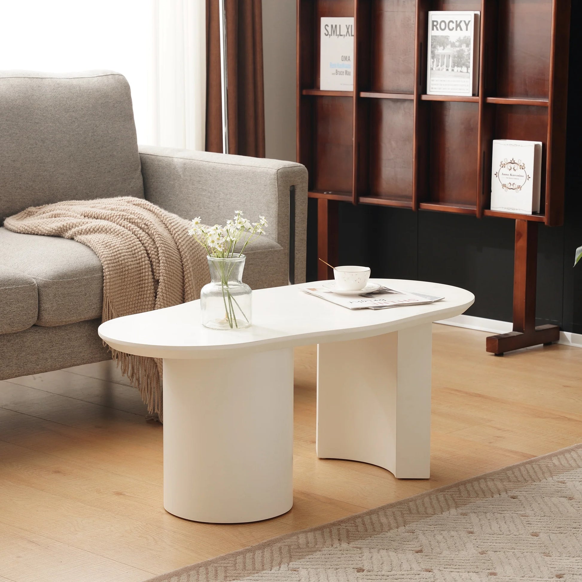 Salontafel – Design Salontafel – Moderne Tafel – Compacte Salontafel – MDF Materiaal – Onregelmatig Tafelblad - 100cm - Wit - QUORE