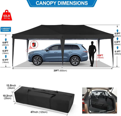 Partytent – Tent – Overkapping – Buitenluifel – 3x6 Meter – Waterdicht Oxford Doek – Verstelbaar Stalen Frame - Zwart - QUORE