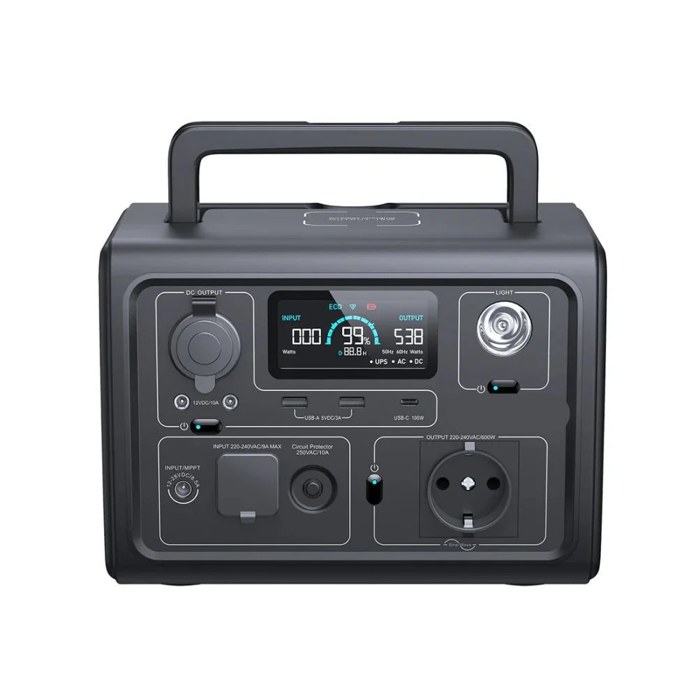Draagbare Powerstation – Powerbank – Mobiele Accu – Noodstroom – Camping Accu – 600W Pure Sinusgolf – 268Wh Capaciteit
