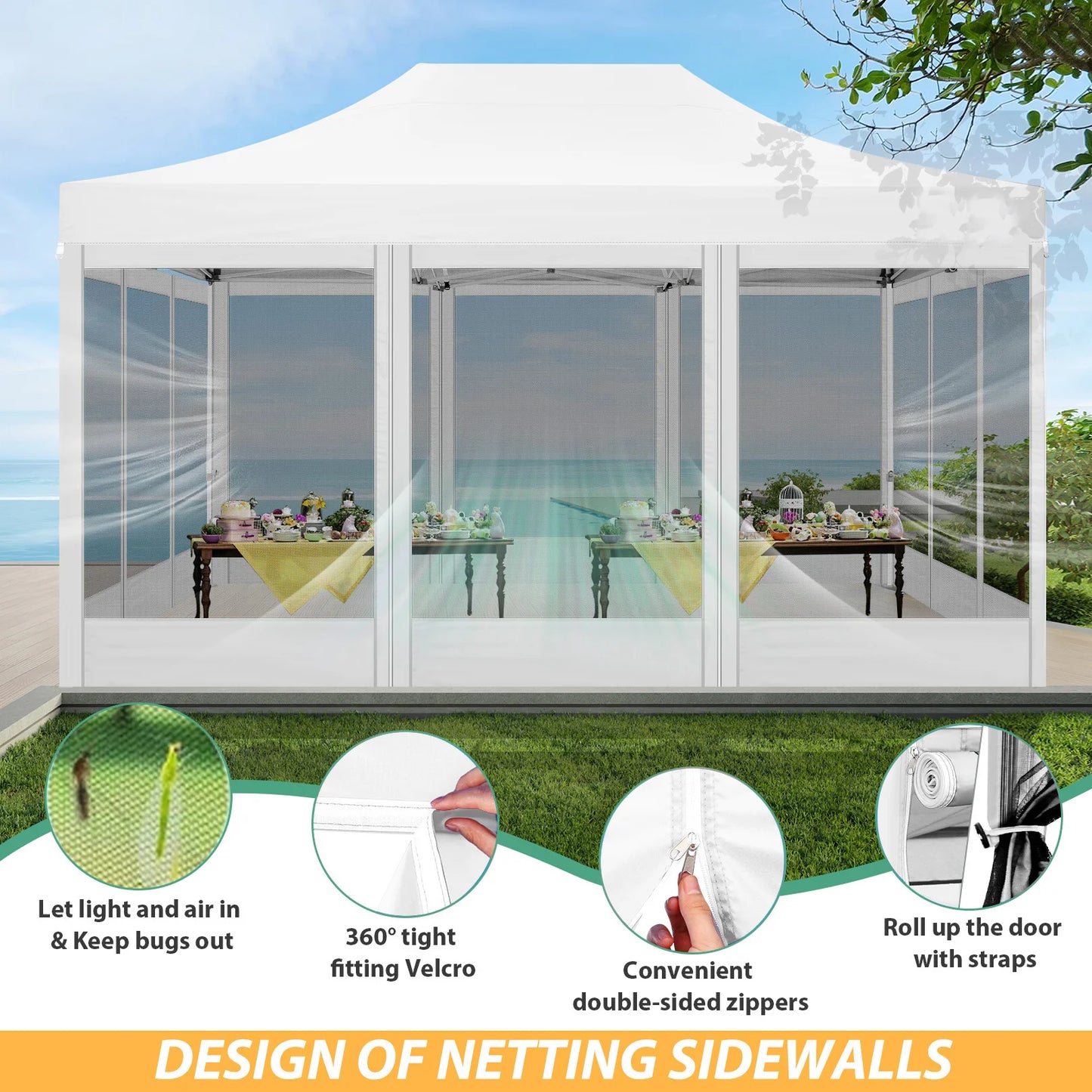 Tuinpaviljoen – Tuinhuisje – Pop-Up Tent – Buitenverblijf – Luifel – Waterdicht Frame – Verstelbare Hoogte - Wit