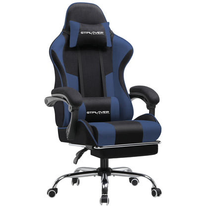 Gamingstoel – Bureaustoel – Gamestoel – Werkstoel – Comfortstoel – Verstelbare Massage Lendensteun – Ademend Blauw-Zwart Stofmateriaal
