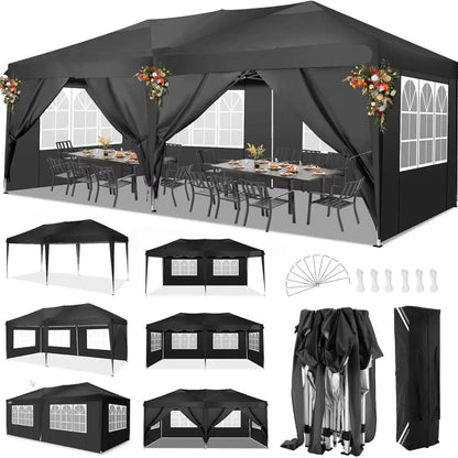 Partytent – Opvouwbaar Tuinhuisje – Buiten Tent – Schaduw Tent – 3x6 Meter – Waterdicht 210D Oxford – Verstelbare Hoogte - Zwart - QUORE