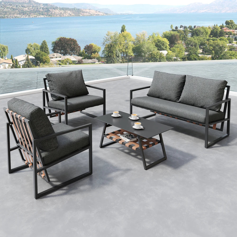 Tuinset Voor 4 Personen – Loungeset – Terrasmeubilair – Buitenmeubilair – Balkonset – Gegalvaniseerd Stalen Frame – Weerbestendige Kussens