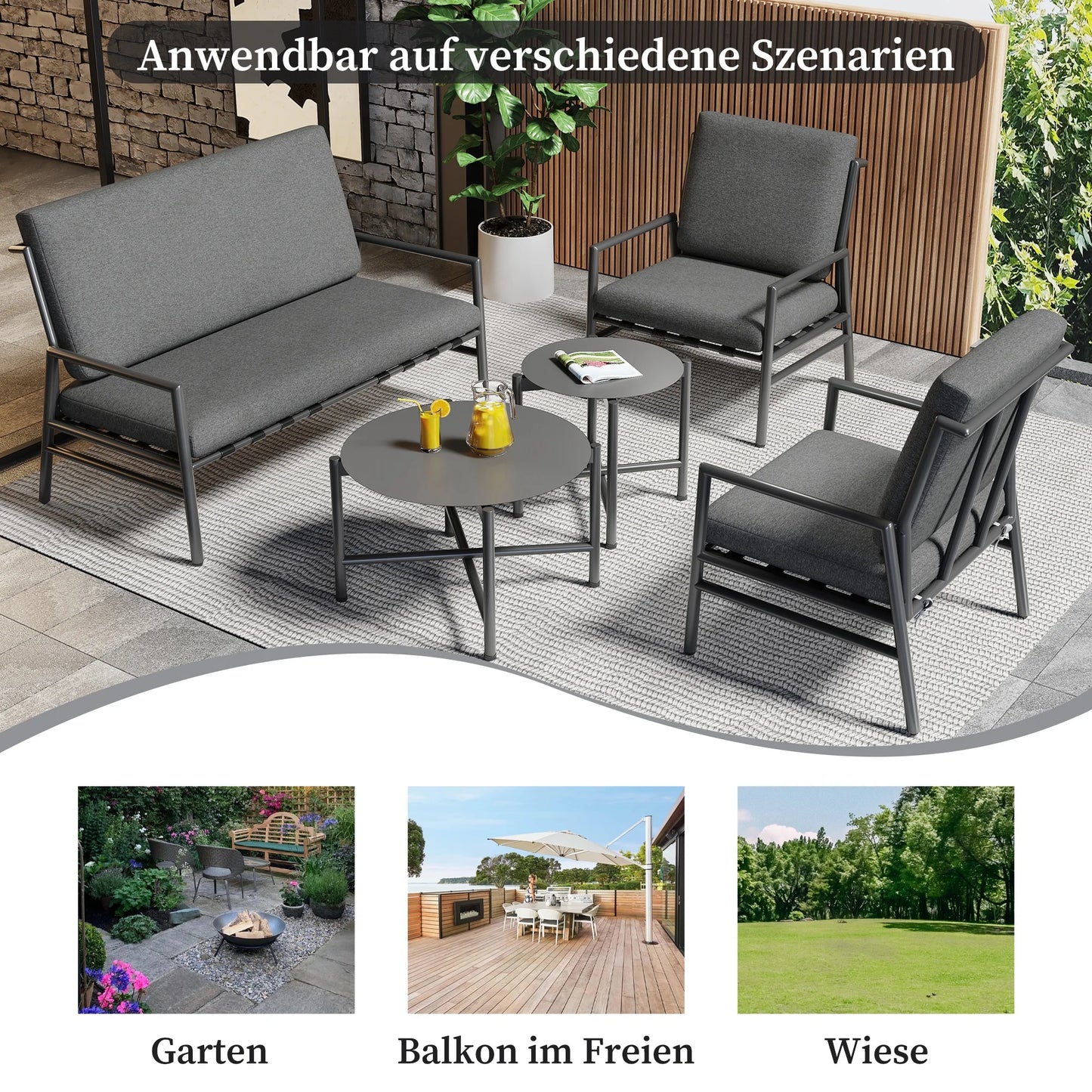 Loungeset – Loungeset Tuin – Buitenmeubel – Balkonset – Terrasmeubilair – Gegalvaniseerd Staal – Zonbestendig Polyester