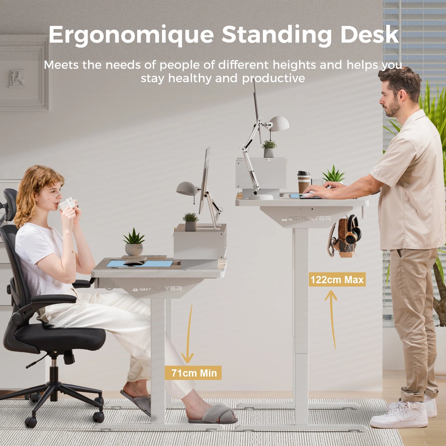 Elektrisch Zit-Sta Bureau – Verstelbaar Bureau – Bureaumeubel – Staand Bureau – Laptoptafel – 120x60 cm – 3 Hoogtegeheugen Wit