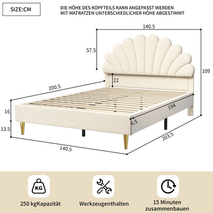 Bed – Bedframe – Slaapbed – Eenpersoonsbed – Stijlvol Bed – 90x200 cm – Fluweelzachte Velvet Bekleding – Uniek Bloemvormig Hoofdbord