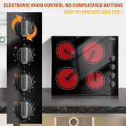 Inductie kookplaat - Induction Hob - Induction Cook Top - Inductie Fornuis - Elektrische Brander - 4-pits - Inbouw - 59 cm Elektrische Kookplaat - Zwarte mat Gematteerde Keramische Glasplaat - met 4 Individuele Bedieningsknoppen