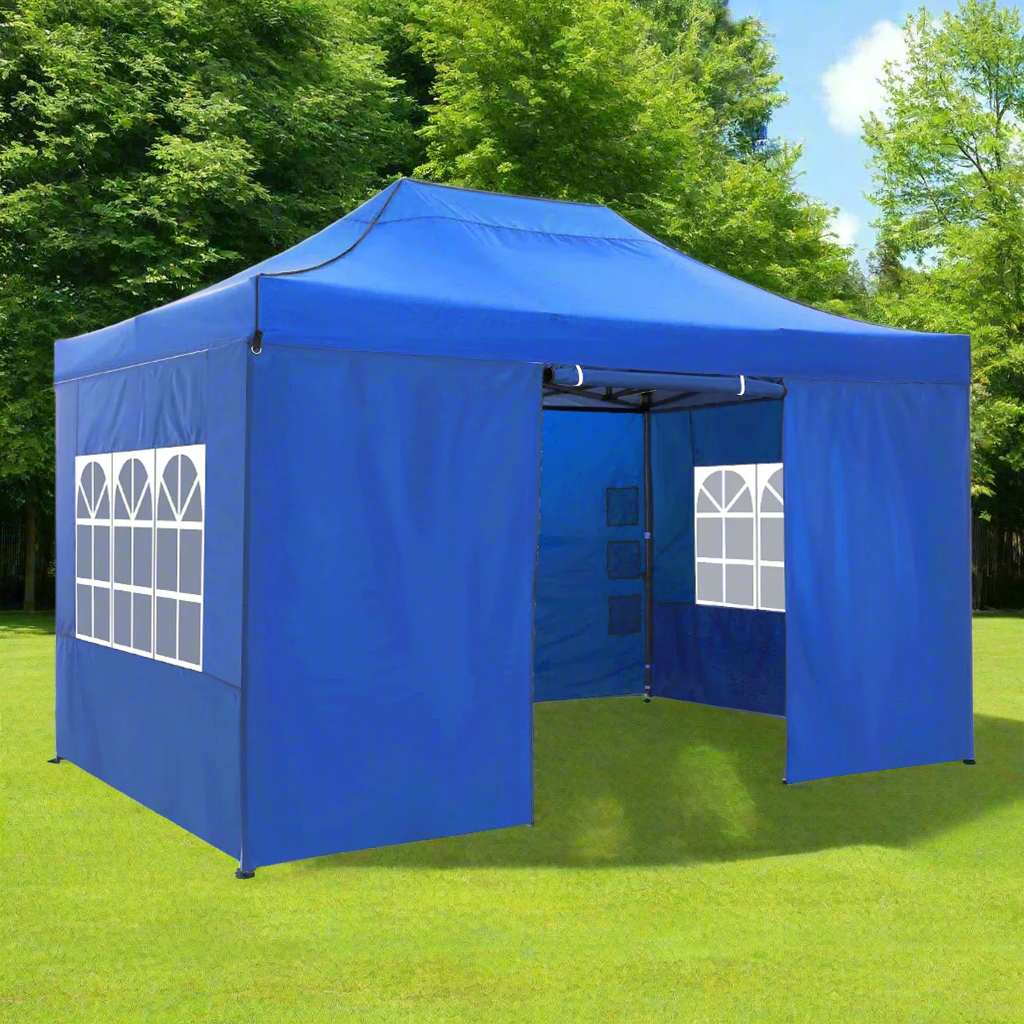 Tuinpaviljoen – Partytent – Inklapbaar Tuinhuisje – Overkapping – Beschutting – Waterdicht Polyester – Staal Frame - 3x4.5m - Blauw
