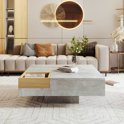 Salontafel – Koffietafel – Sofa Tafel – Bijzettafeltje – Woonkamertafel – Betonlook Tafelblad – Verwijderbare Opbergbox – 72x72x30 cm – Modern Minimalistisch Design