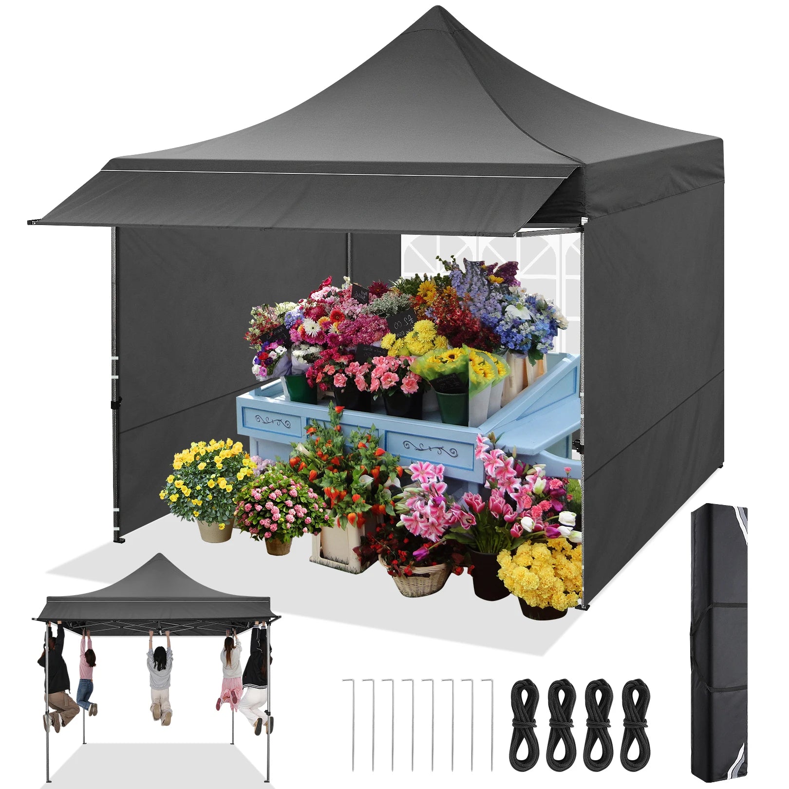 Partytent – Pop-Up Gazebo – Tent – Partyscherm – Waterdicht – 3x3 Meter – Verstelbaar Frame - Zwart - QUORE