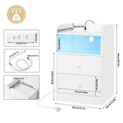 Nachtkastje - Bijzettafel - Nachtkastje met Oplaadstation – 2 USB-poorten - 2 Stopcontacten – Bijzettafel met Verstelbare LED-Verlichting – Houten Overbedtafel – Modern Slaapkamermeubel - 40x64x35 cm - Wit