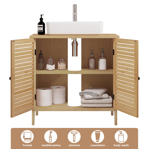 Badkamermeubel - Badkamerkast - Wastafelonderkasten - Wastafelmeubel - 60x30x60cm - 2 Deuren - Bamboe Badkamerkast - nder Wastafel Opbergkast Organizer - voor Woonkamer Slaapkamer