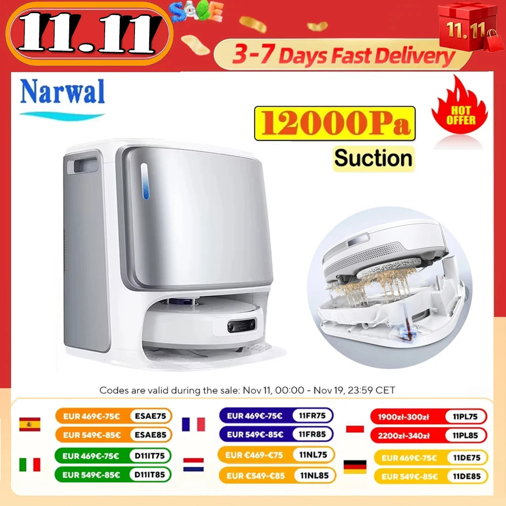 Narwal Freo Z Ultra Robot Vacuum And Mop with Base Station 12000Pa Self-Empty Dual-camera Zero-Tangling 120-day Maintenance-Free