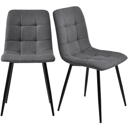 Eetkamerset – Eettafelset – Eetkamertafel Met Stoelen – Compacte Eethoek – Marmerlook Tafel – Linnen Beklede Stoelen - Donkergrijs