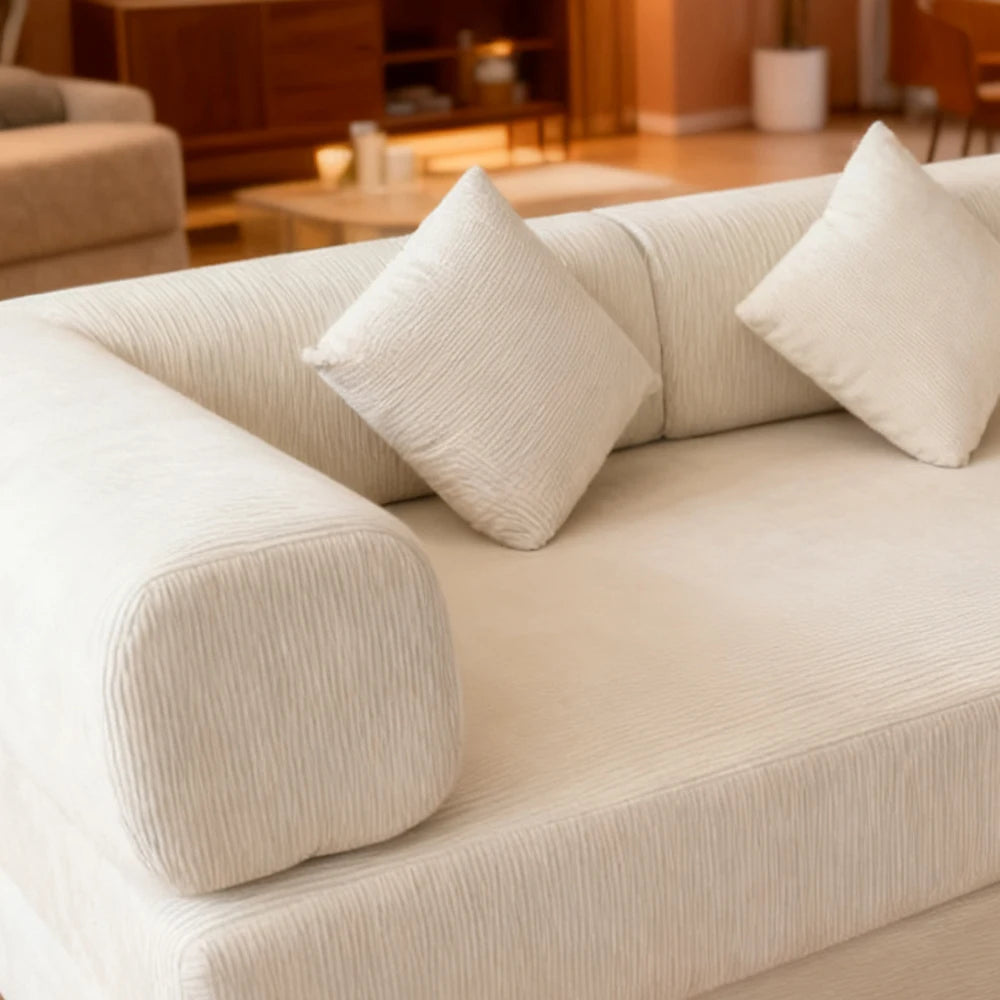 Bankstel – Zitting – Sofa – Hoekbank – Slaapbank – Modulair Ontwerp – Luxe Velvet Bekleding – 200 cm Tweezits – Off-white