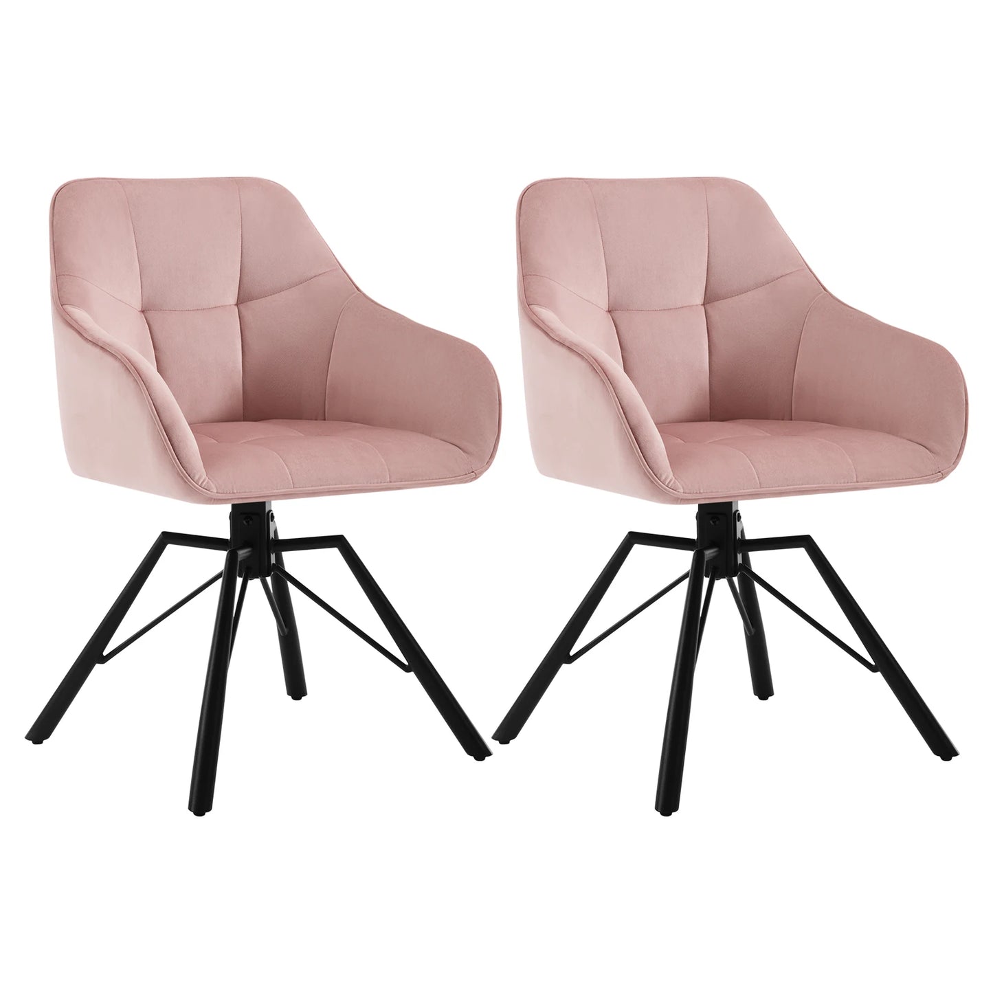 Draaibare Eetkamerstoel – Set van 2 - Eetkamerstoel – Stoel – Draaistoel – Comfortabel – Velvet Bekleding – 360° Draaibare Zitting - Fluweel - Roze - QUORE