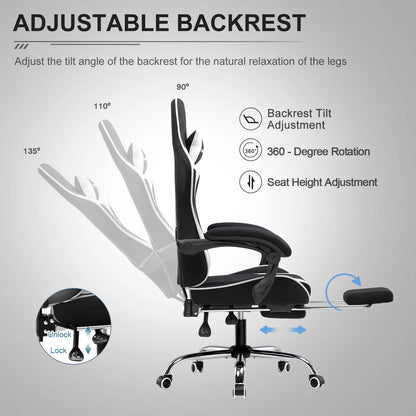 Ergonomische Gamingstoel – Bureaustoel – Office Chair – Gamestoel – Werkstoel – Met Voetsteun – Massage Lendenkussen – Ademend Stof