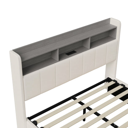Gestoffeerd tweepersoonsbed – Tweepersoonsbed met opbergruimte – Bedframe – Slaapbed – Led-bed – Grijs Velvet – 160x200 cm – Ingebouwde LED-lichtbar – Gasdrukveer opbergruimte