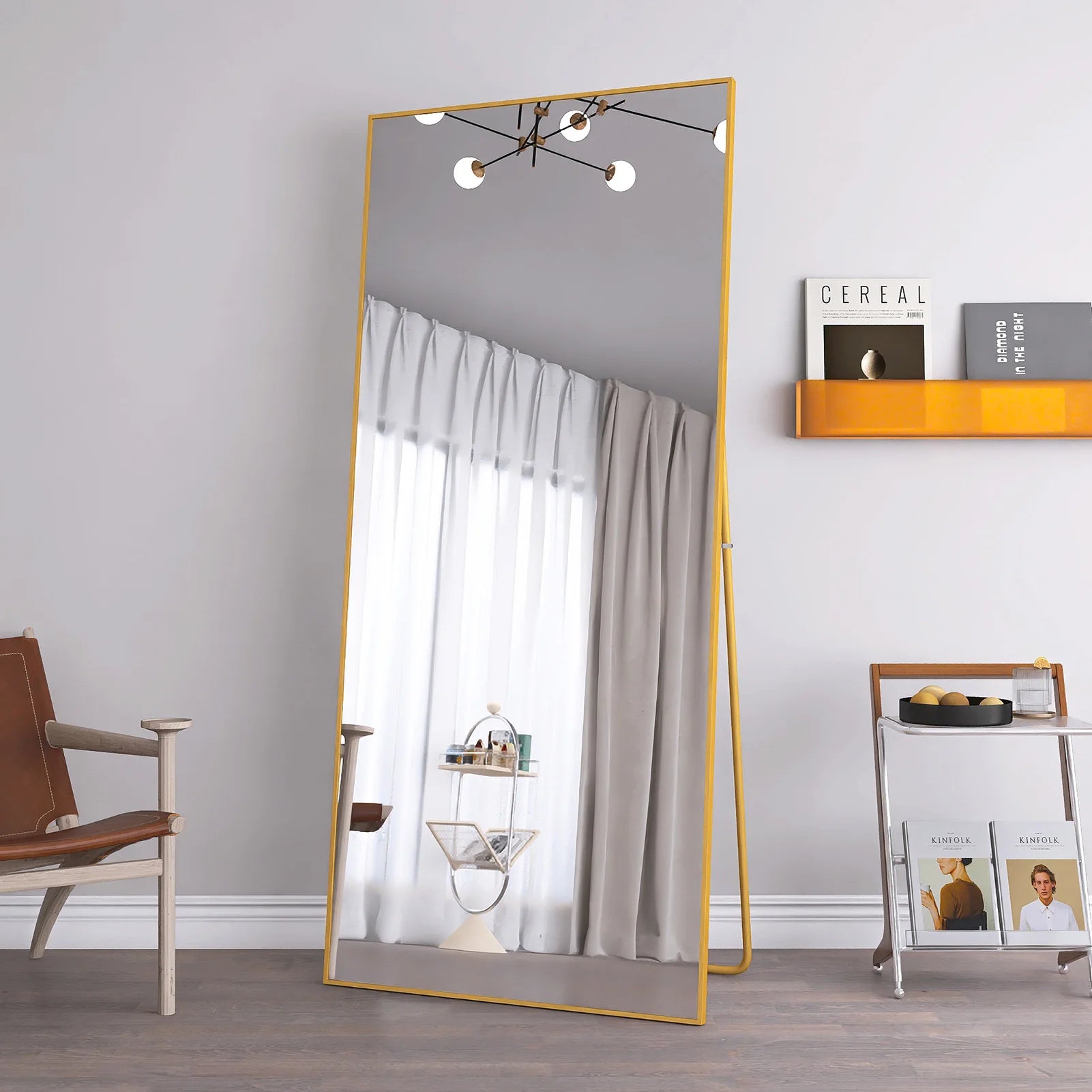 Staande Spiegel – Full Body Spiegel – Grote Spiegel – Vloerspiegel – Goudkleurige Spiegel – 180 x 80 cm – Versterkt Glas – Stevig Metalen Frame - QUORE
