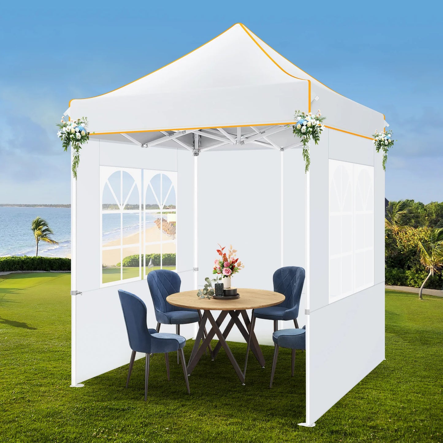 Partytent –  Pop-Up Luifel – Zonnescherm – Overkapping – Tuinpaviljoen – Waterdicht Oxford Doek – Verstelbare Hoogte - 2 x 2 Meter - Wit