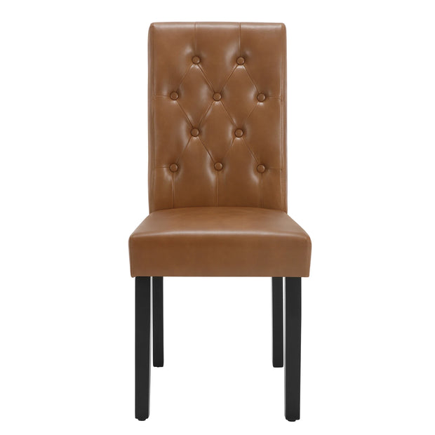 Chair - Dining Room Chairs - Set of 2 Faux Leather Dining Room Chairs - Ergonomic - Solid Wood Legs - High Backrest - Comfortably Padded - Ergonomic &amp; Durable - For Kitchen - Dining Room - 44x99x59cm - Brown