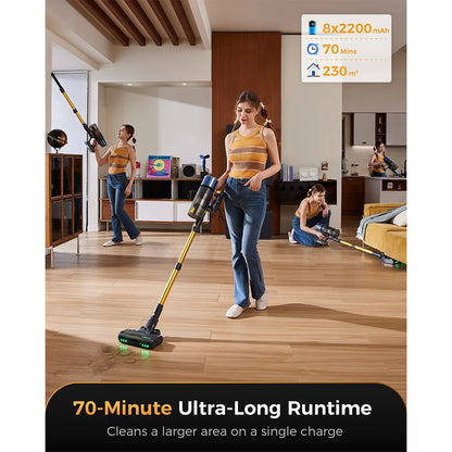 Proscenic P15 Cordless Stick Vacuum Cleaner, 70min Runtime, 50kPa 580W Powerful Suction, Anti-Tangle Brush, Green Light, 6 Layer - QUORE
