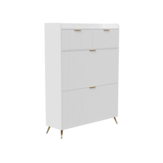 Schoenenkast – Schoenenrek – Schoenopberger – Schoenenschuifkast – Halmeubel – Wit – Met Deuren en Laden – Compact 80x24x110 cm – Hout en Metaal