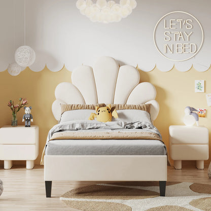 Kinderbed – Eenpersoonsbed – Kinderbedframe – Jeugdbed – Bed voor Kinderen – Beige Velvet Bekleding – 90 x 200 cm – Stevig MDF Frame Met Metalen Kruisverbinding