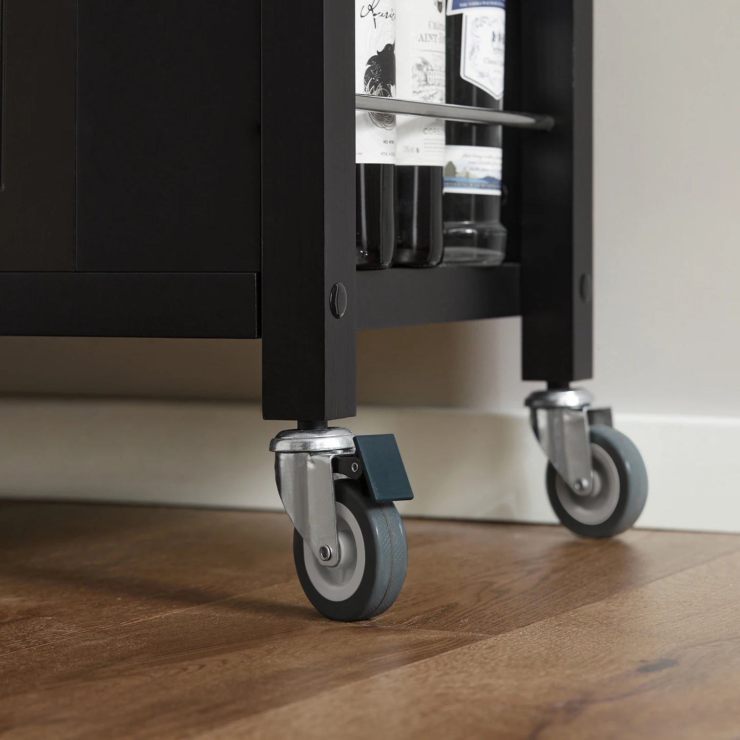 Keukentrolley – Keukenwagen – Opbergtrolley – Serviertrolley – Trolley Met Roestvrij Stalen Werkblad – 2 Lades En Verstelbare Planken – 4 Zwenkwielen Met Rem - Zwart - QUORE