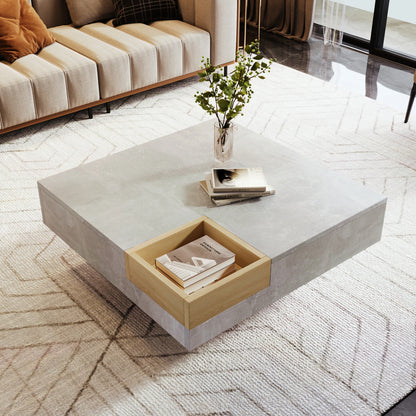 Salontafel – Koffietafel – Sofa Tafel – Bijzettafeltje – Woonkamertafel – Betonlook Tafelblad – Verwijderbare Opbergbox – 72x72x30 cm – Modern Minimalistisch Design