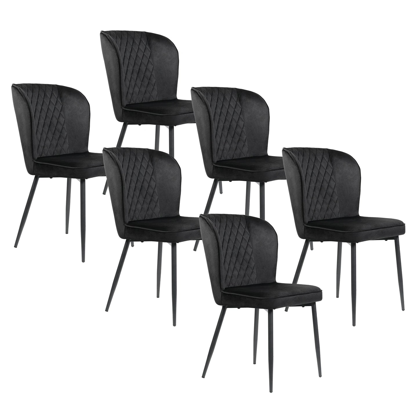 Eetkamerstoel – Set van 6 - Stoel Voor Eetkamer – Bureaustoel – Extra Zitplaats – Metalen Frame – Fluwelen Bekleding – Hoge Dichtheid Schuim - Zwart