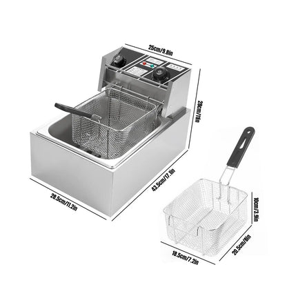 Elektrische Frituurpan - 6L – Frituurpan - 2500W – Roestvrij Staal – 50-200°C Temperatuurregeling – Voor Horeca - en Thuisgebruik - Eenvoudig Schoon te Maken