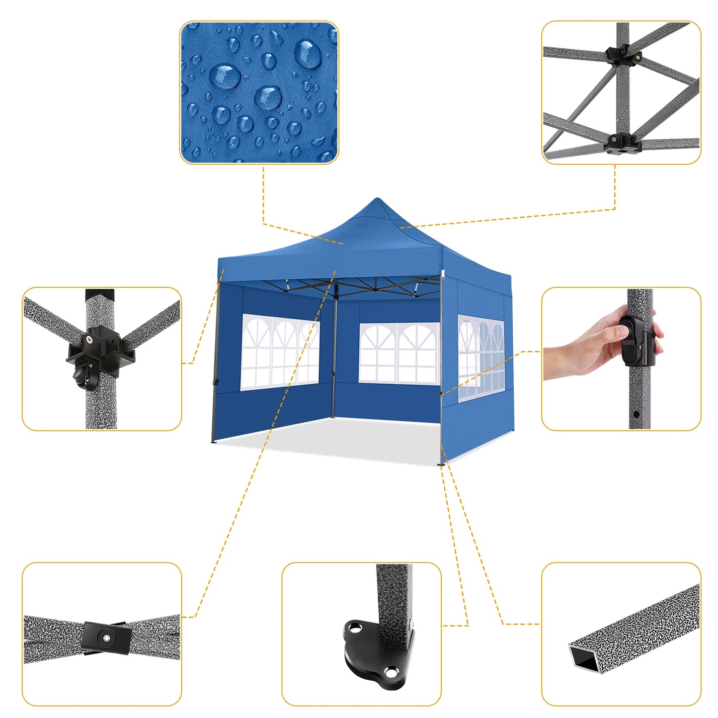 Tuinentent – Partytent – Pop-Up Luifeltent – Overkapping – Tent – Waterdicht Oxford Stof – Roestvrij Stalen Frame - 3x3m - Blauw