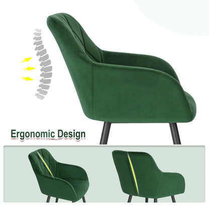 Eetkamerstoel – Bureaustoel – Stoel Met Armleuning – Scandinavische Stoel – Metalen Poten – Velvet Bekleding – Ergonomisch Design - Donkergroen - QUORE