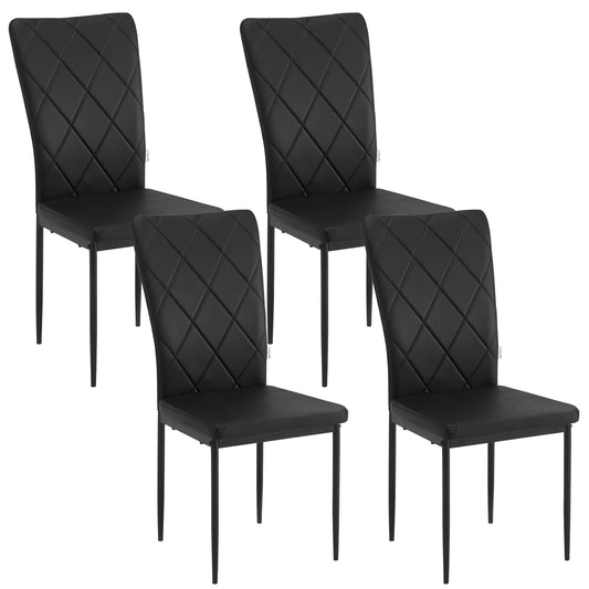 Stoel - Eetkamerstoelen - Set van 4 Leer Eetkamerstoelen - Ergonomisch - Metalen Poten - Hoge Rugleuning - Comfortabel & Stabiel – Voor Keuken - Eetkamer - 42x94.5x 59cm - Zwart Leer - QUORE