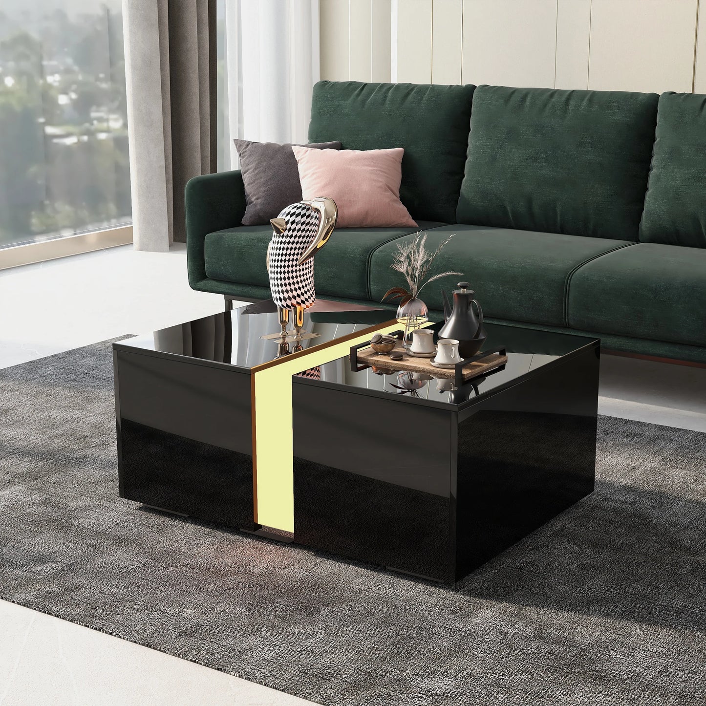 LED Salontafel – Verlichte Tafel – Salontafel Met Opbergruimte – Bijzettafel – 16 Kleuren LED Met Afstandsbediening – Uitschuifbare Lade