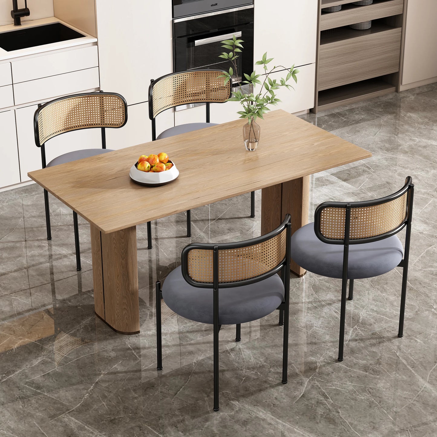 Eetkamerstoelen – Stoelen – Kuipstoelen – Dining Stoelen – Set van 4 - Velours Bekleding – Ergonomische Rugleuning - Grijs - QUORE