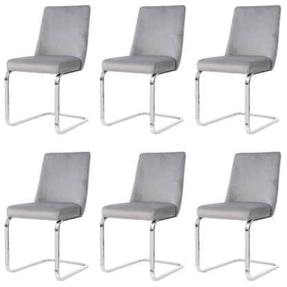 Eetkamerstoel – Set Van 6 - Velours Woonkamerstoel – Comfortabele Fauteuil – Lounge Stoel – Zacht Gewatteerd Zitvlak – Zilver Metalen Pootjes - Grijs