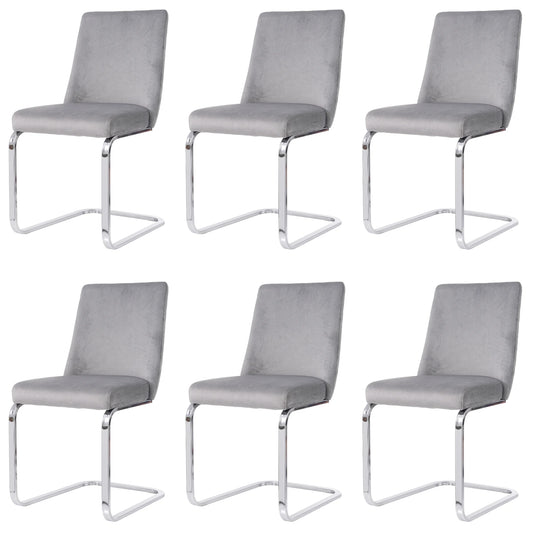 Eetkamerstoel – Set Van 6 - Velours Woonkamerstoel – Comfortabele Fauteuil – Lounge Stoel – Zacht Gewatteerd Zitvlak – Zilver Metalen Pootjes - Grijs