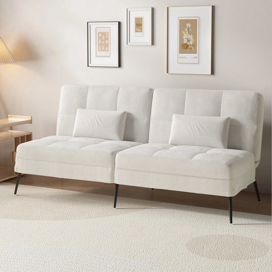 Hoekbank Met Slaapfunctie – 3-Zitsbank – Slaapbank – Loungebank – Verstelbare Rugleuning – Katoenen Fluweel – Metalen Frame - Beige